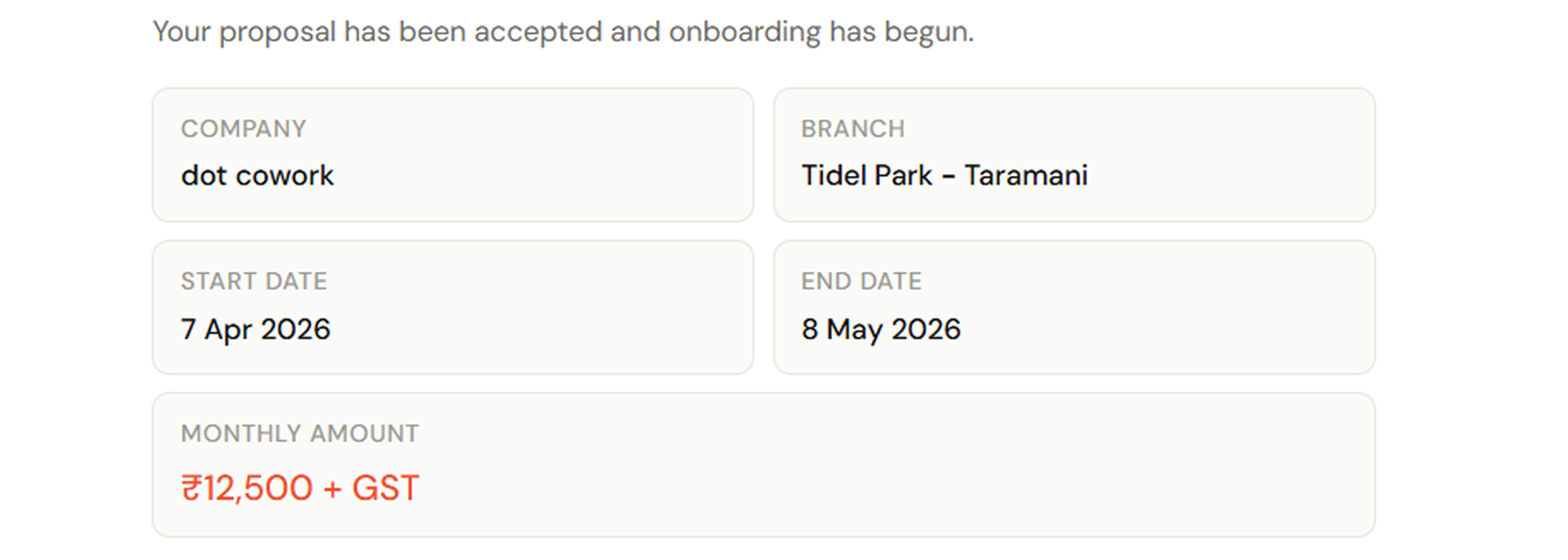 Proposal accepted screen preview